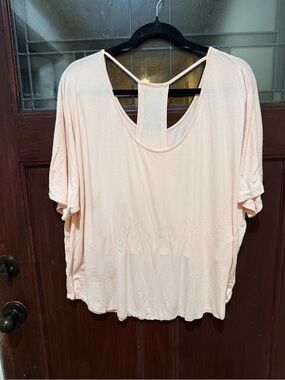 VENUS Light Pink Scoop Neck Short Sleeve Top with Back Strap Detail